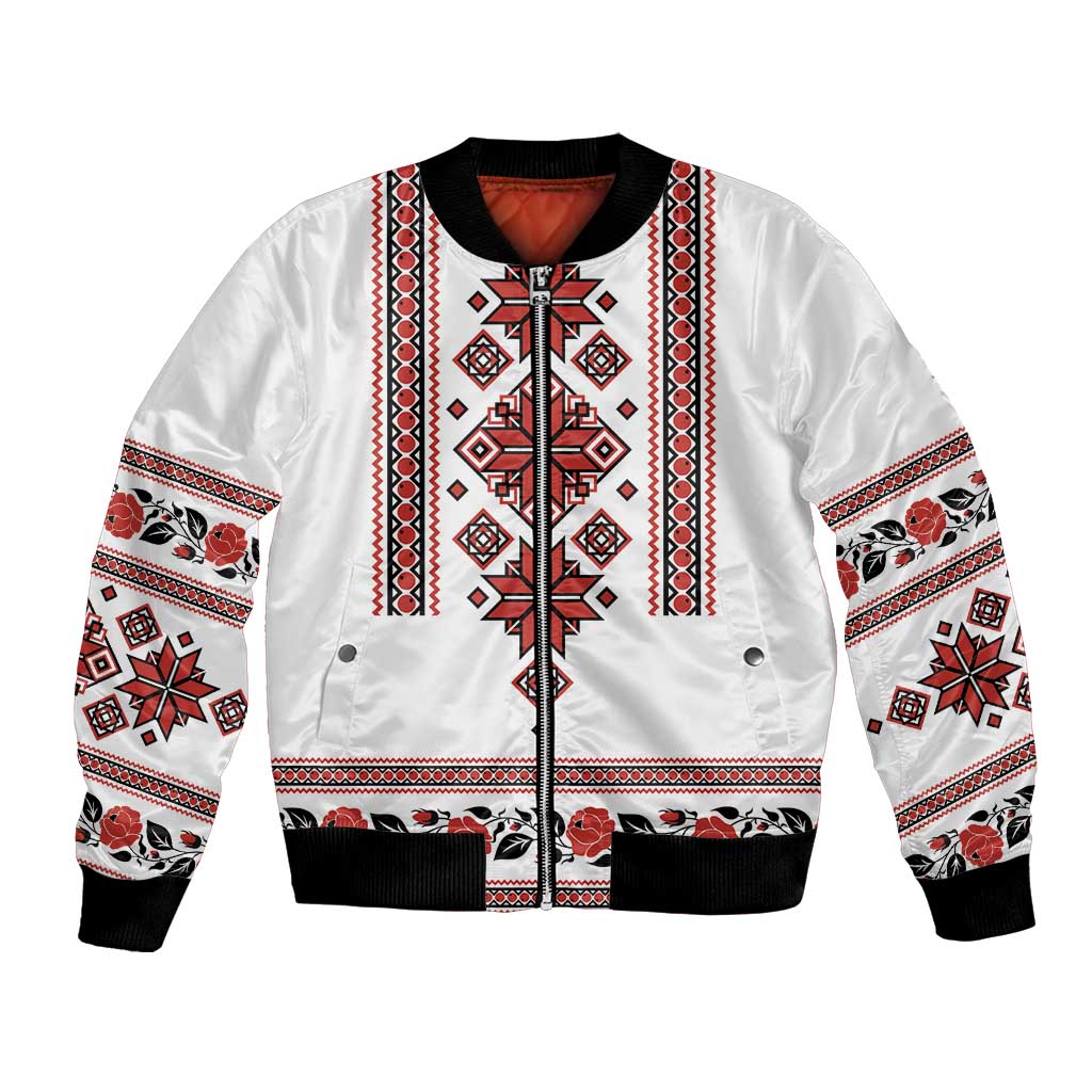 Ukraine Unity Day Bomber Jacket The Trident With Folk Pattern - Wonder Print Shop