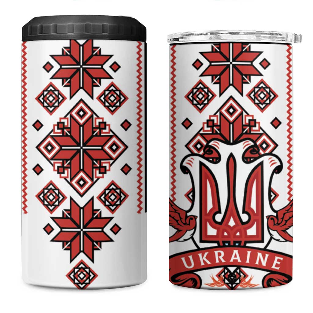 Ukraine Unity Day 4 in 1 Can Cooler Tumbler The Trident With Folk Pattern - Wonder Print Shop