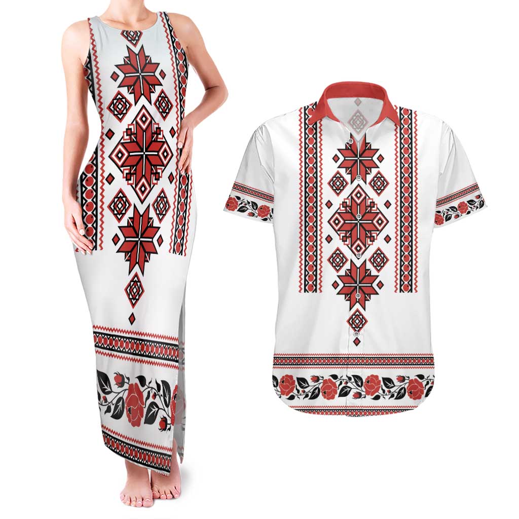 Ukraine Unity Day Couples Matching Tank Maxi Dress and Hawaiian Shirt The Trident With Folk Pattern - Wonder Print Shop