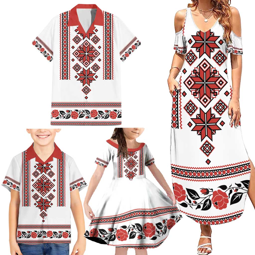 Ukraine Unity Day Family Matching Summer Maxi Dress and Hawaiian Shirt The Trident With Folk Pattern - Wonder Print Shop