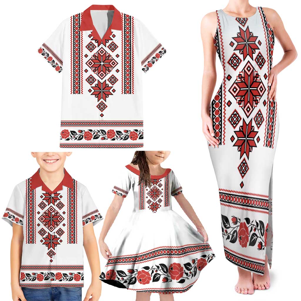 Ukraine Unity Day Family Matching Tank Maxi Dress and Hawaiian Shirt The Trident With Folk Pattern - Wonder Print Shop