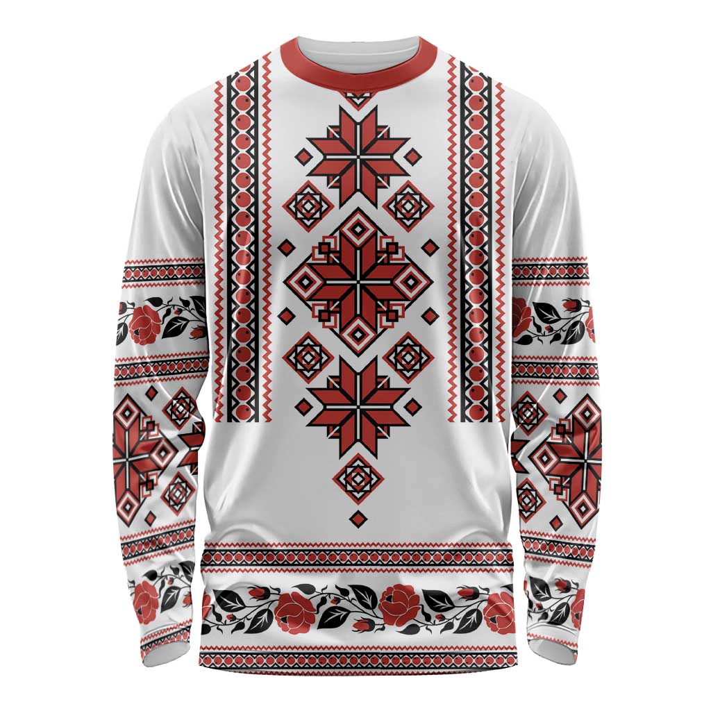 Ukraine Unity Day Long Sleeve Shirt The Trident With Folk Pattern - Wonder Print Shop