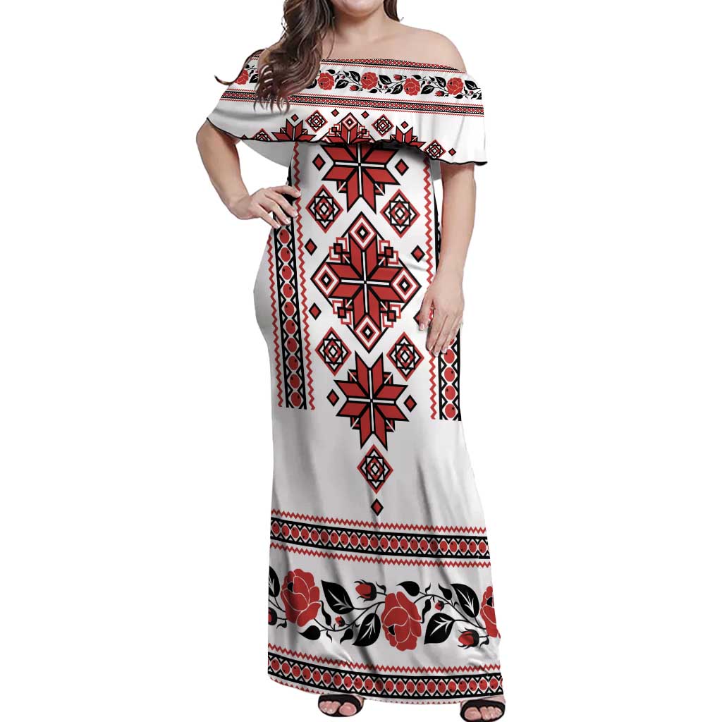 Ukraine Unity Day Off Shoulder Maxi Dress The Trident With Folk Pattern - Wonder Print Shop