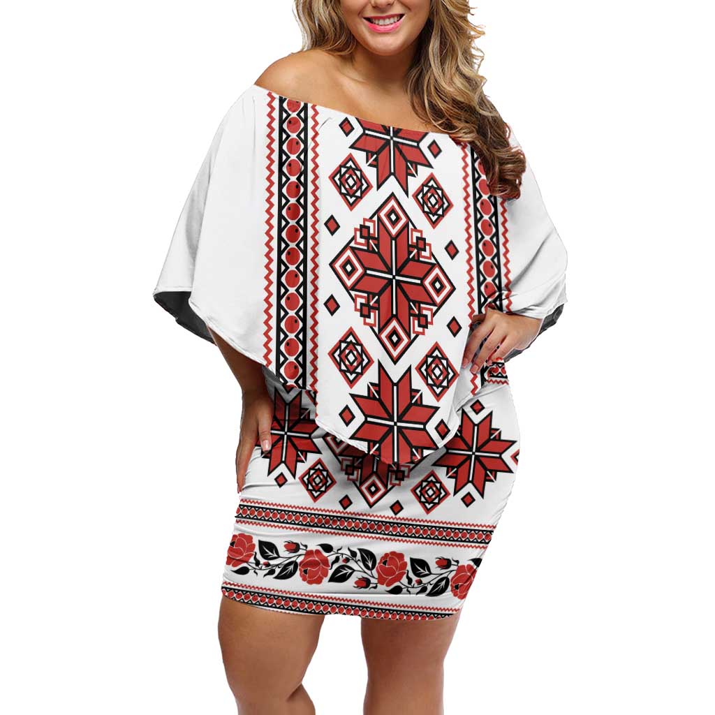 Ukraine Unity Day Off Shoulder Short Dress The Trident With Folk Pattern - Wonder Print Shop