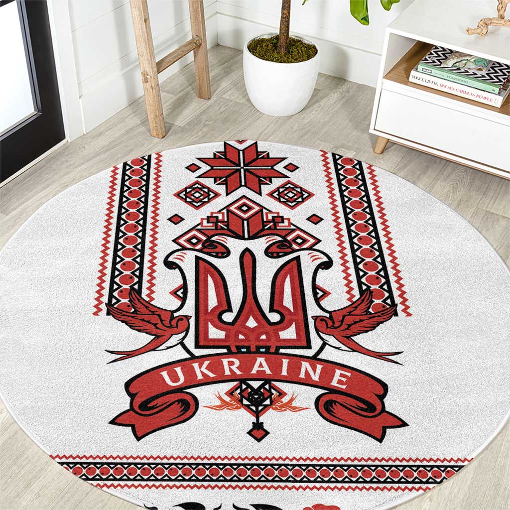 Ukraine Unity Day Round Carpet The Trident With Folk Pattern