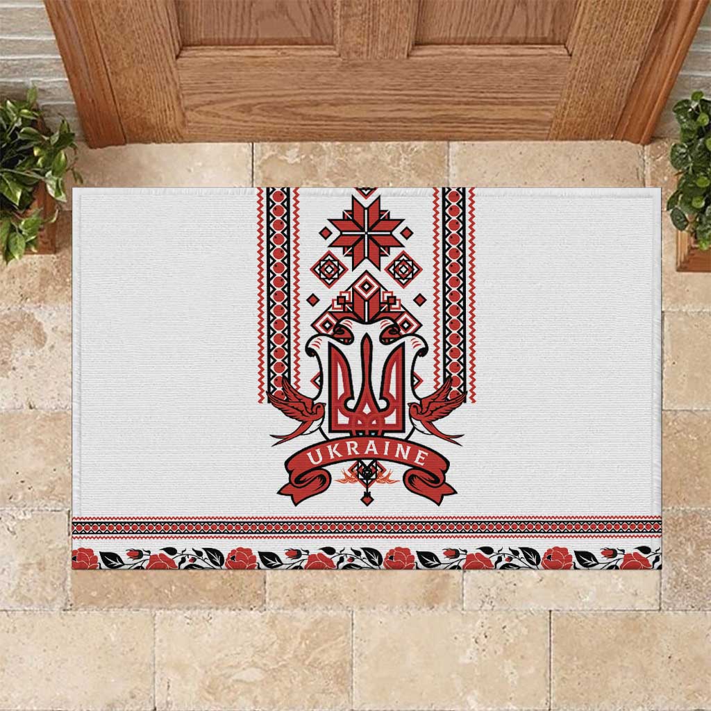 Ukraine Unity Day Rubber Doormat The Trident With Folk Pattern - Wonder Print Shop