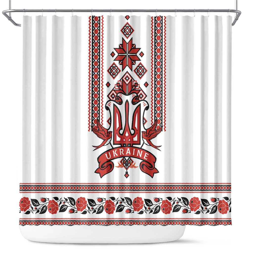 Ukraine Unity Day Shower Curtain The Trident With Folk Pattern