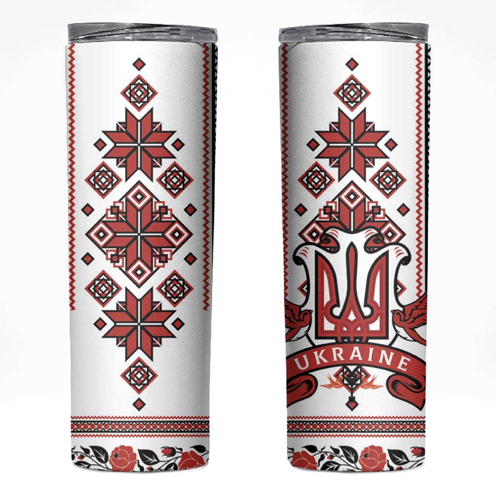 Ukraine Unity Day Skinny Tumbler The Trident With Folk Pattern - Wonder Print Shop