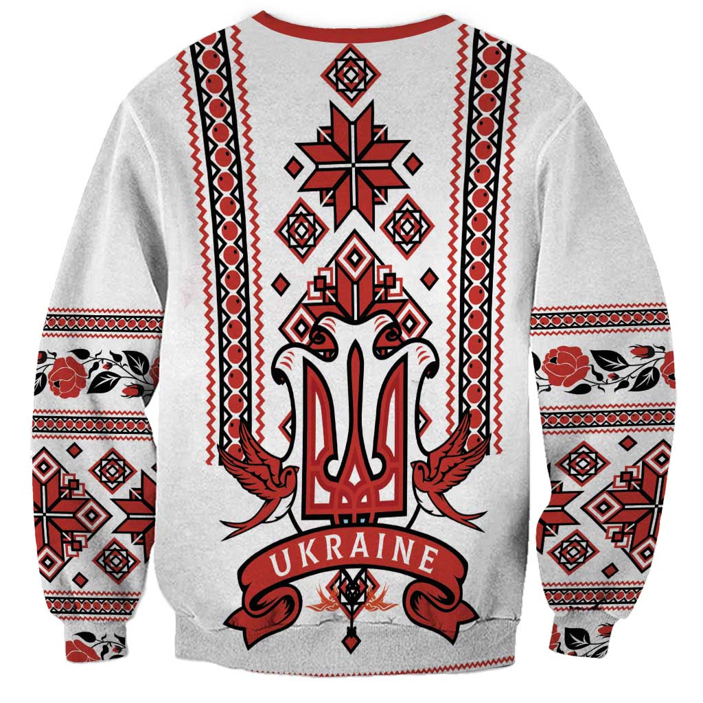 Unisex crewneck sweatshirt in light gray with red and black trident and 'UKRAINE'