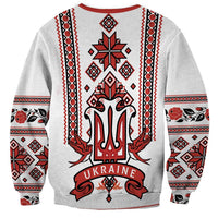 Unisex crewneck sweatshirt in light gray with red and black trident and 'UKRAINE'