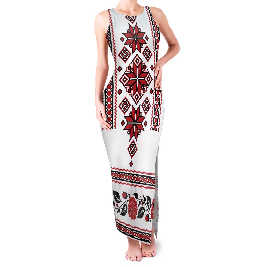 Ukraine Unity Day Tank Maxi Dress The Trident With Folk Pattern - Wonder Print Shop