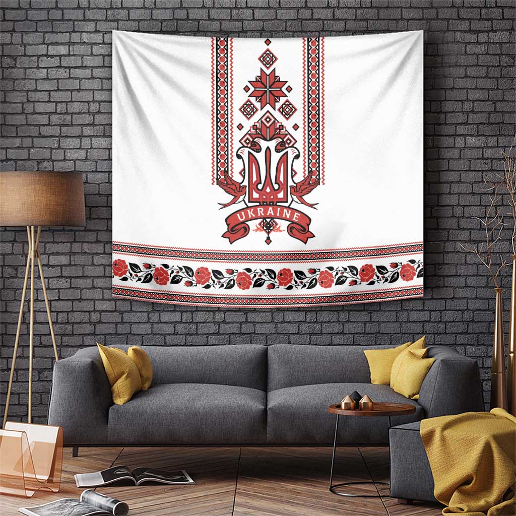 Ukraine Unity Day Tapestry The Trident With Folk Pattern - Wonder Print Shop