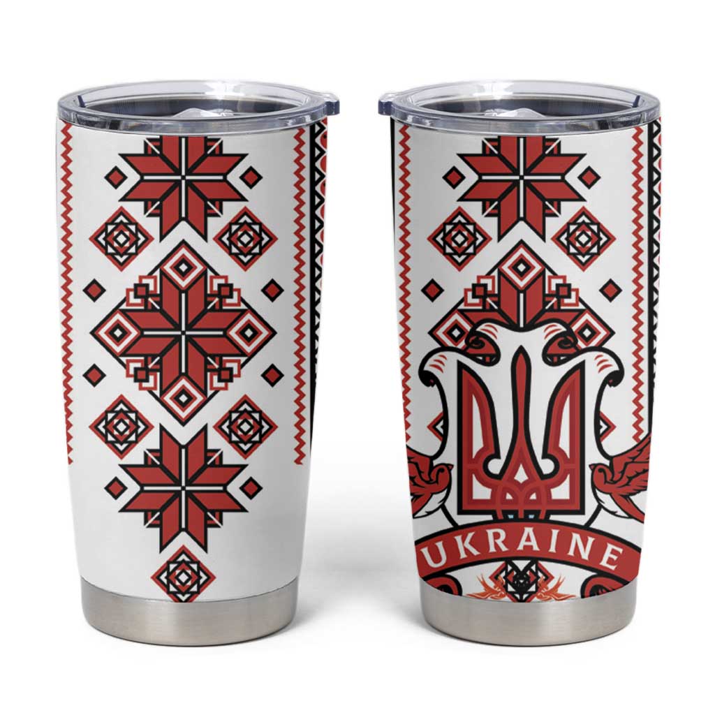 Ukraine Unity Day Tumbler Cup The Trident With Folk Pattern - Wonder Print Shop