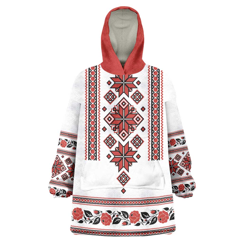 Ukraine Unity Day Wearable Blanket Hoodie The Trident With Folk Pattern