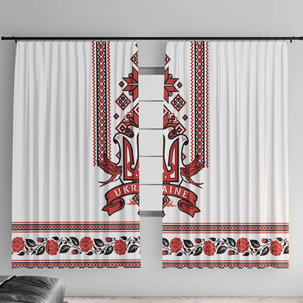 Ukraine Unity Day Window Curtain The Trident With Folk Pattern - Wonder Print Shop