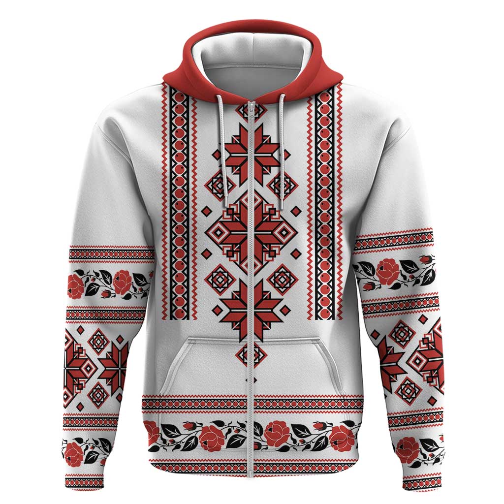 Ukraine Unity Day Zip Hoodie The Trident With Folk Pattern - Wonder Print Shop