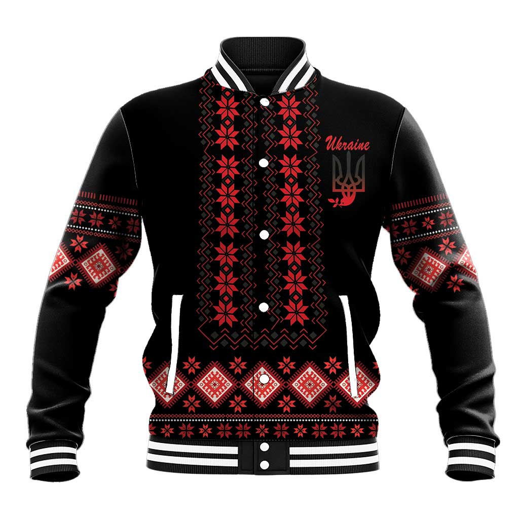 Red Ukraine Folk Patterns Baseball Jacket - Wonder Print Shop