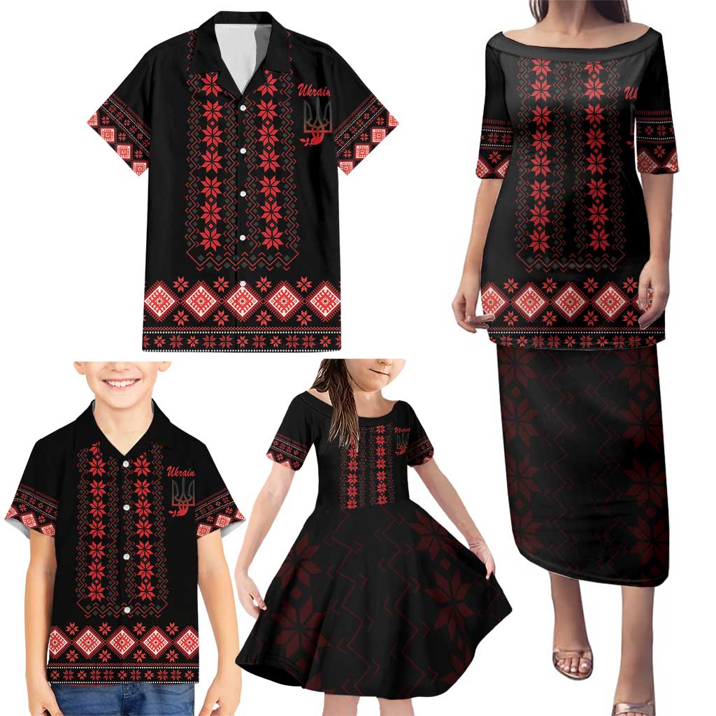 Red Ukraine Folk Patterns Family Matching Puletasi and Hawaiian Shirt - Wonder Print Shop