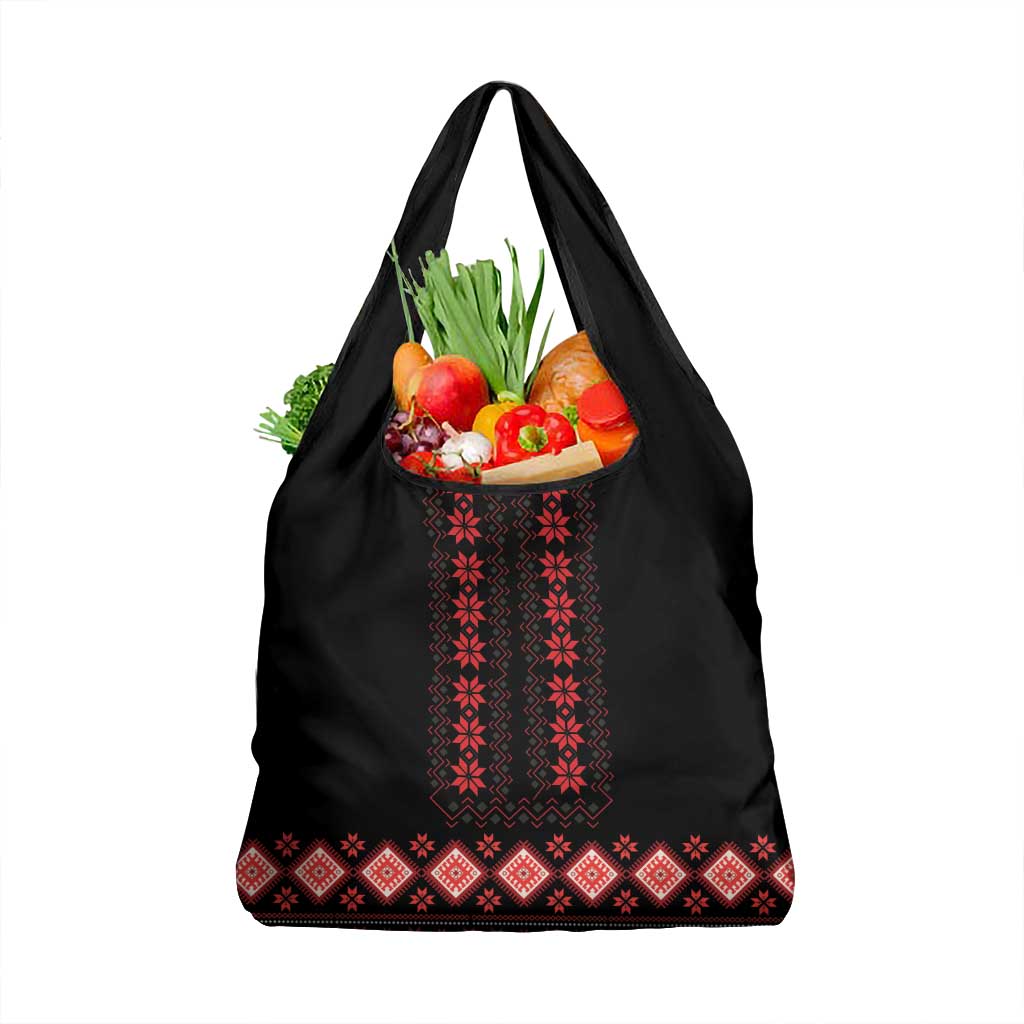 Red Ukraine Folk Patterns Grocery Bag