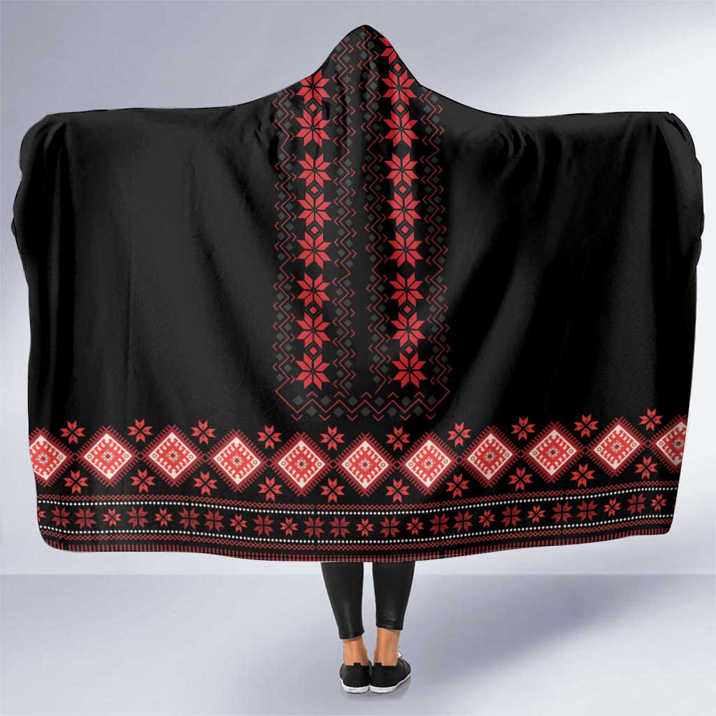 Red Ukraine Folk Patterns Hooded Blanket