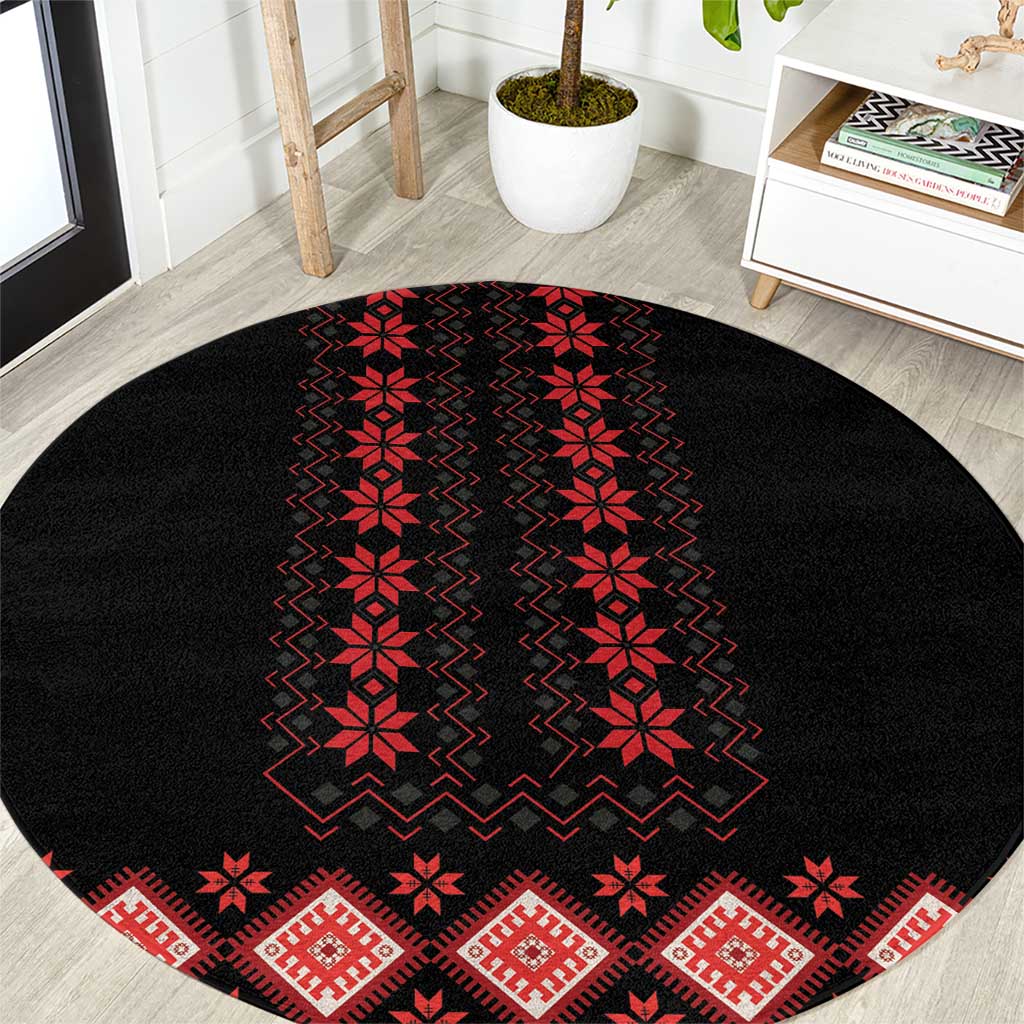 Red Ukraine Folk Patterns Round Carpet