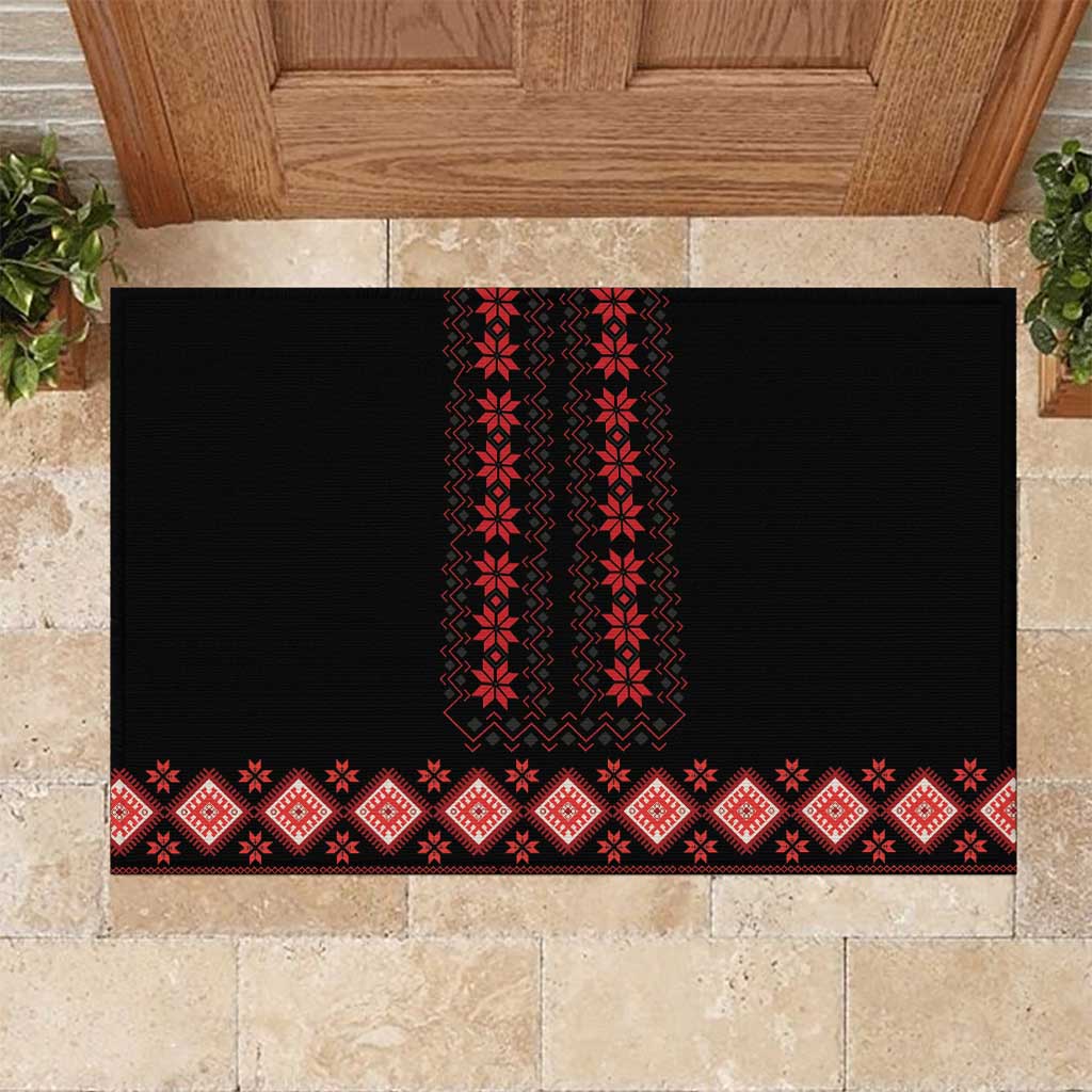 Red Ukraine Folk Patterns Rubber Doormat - Wonder Print Shop