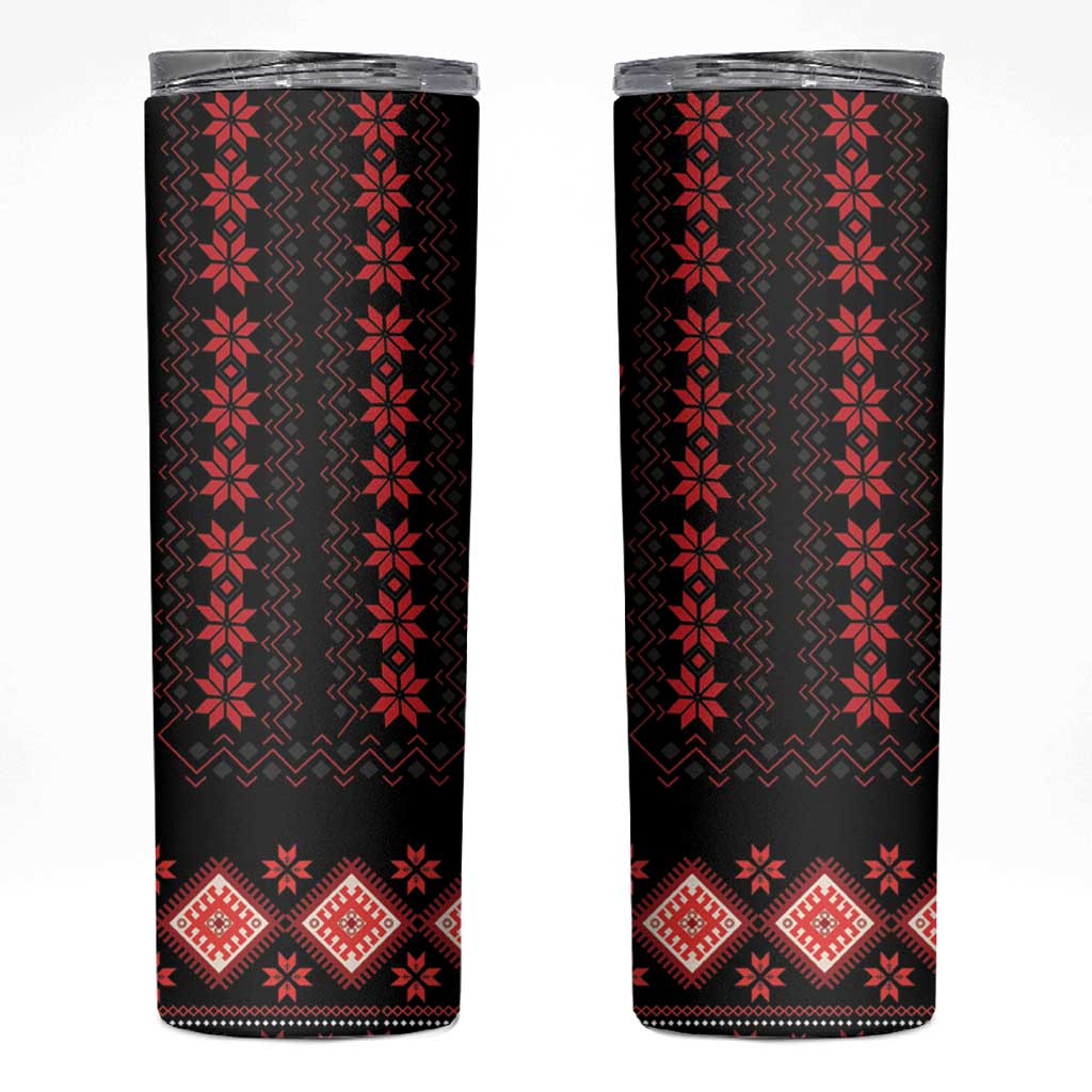 Red Ukraine Folk Pattern Skinny Tumbler - Wonder Print Shop