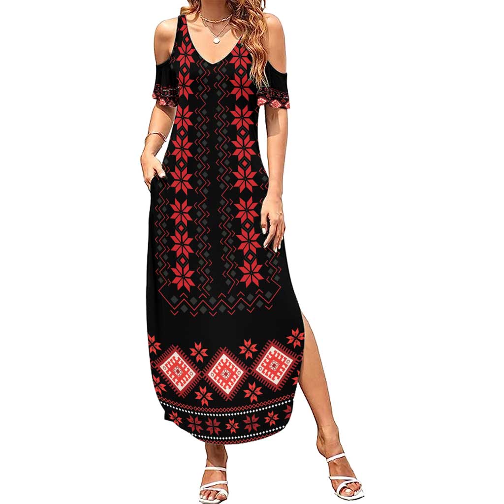 Red Ukraine Folk Patterns Summer Maxi Dress - Wonder Print Shop