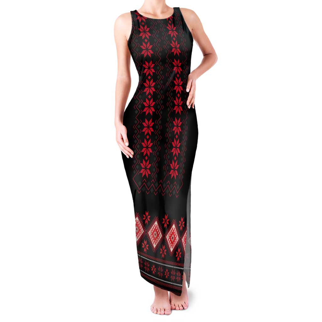 Red Ukraine Folk Patterns Tank Maxi Dress - Wonder Print Shop