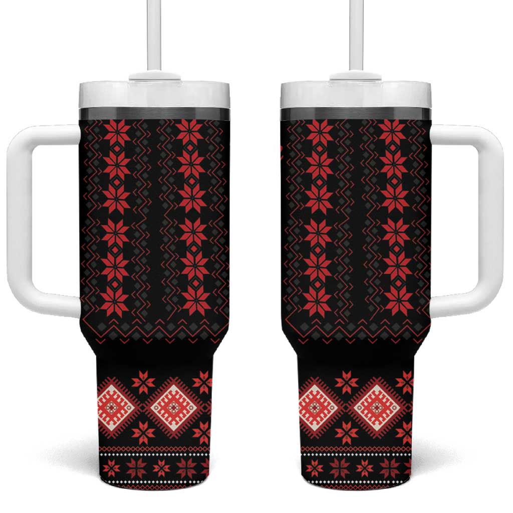 Red Ukraine Folk Pattern Tumbler With Handle - Wonder Print Shop