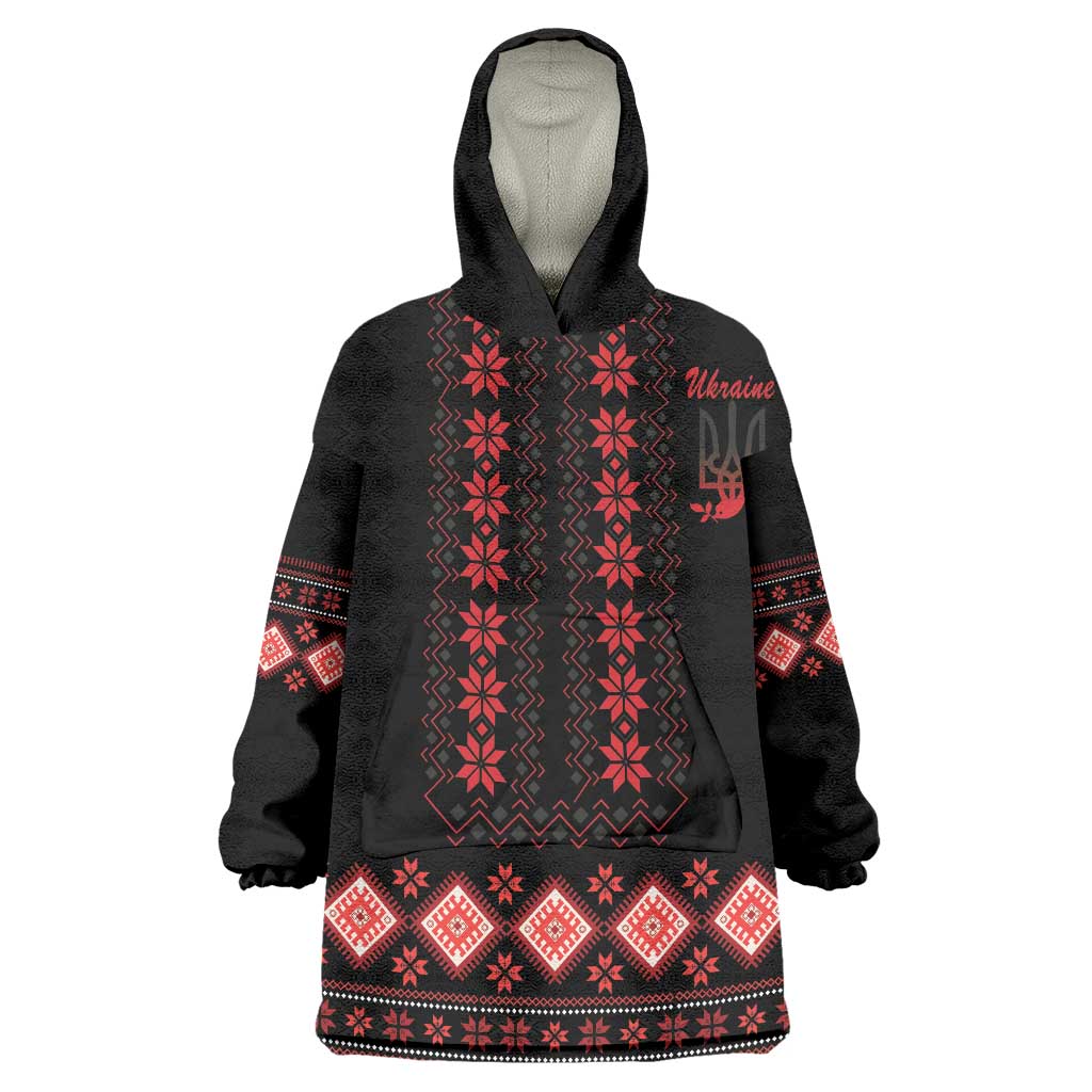 Red Ukraine Folk Patterns Wearable Blanket Hoodie