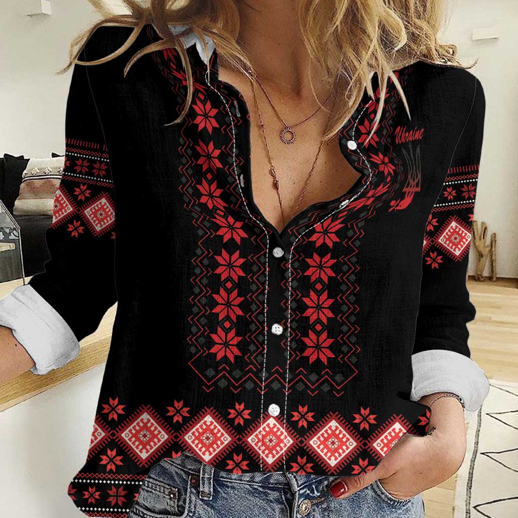 Red Ukraine Folk Patterns Women Casual Shirt