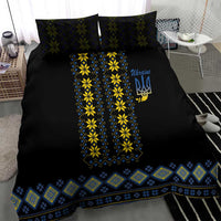 Black duvet cover with yellow and blue folk embroidery column and decorative border band
