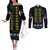 Yellow Ukraine Folk Patterns Couples Matching Off The Shoulder Long Sleeve Dress and Long Sleeve Button Shirt