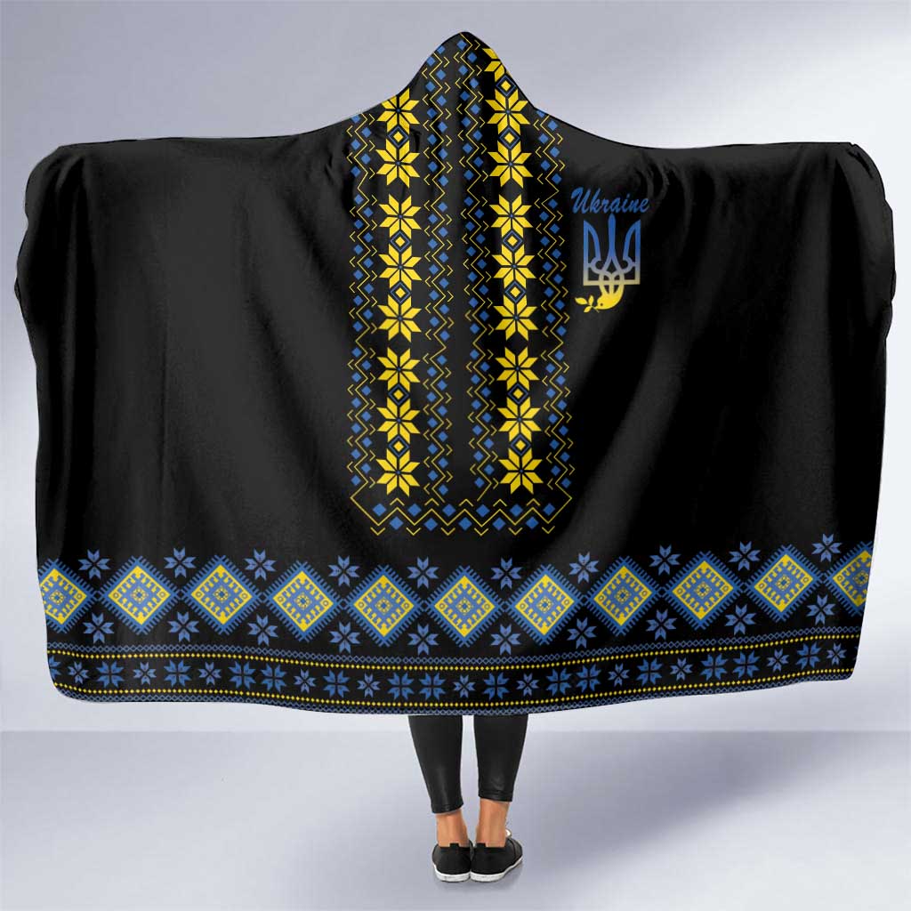 Yellow Ukraine Folk Patterns Hooded Blanket