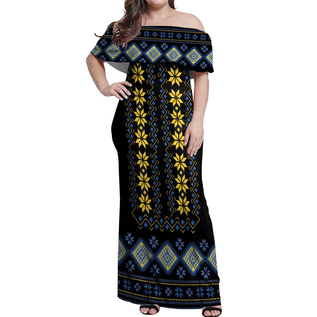 Yellow Ukraine Folk Patterns Off Shoulder Maxi Dress - Wonder Print Shop