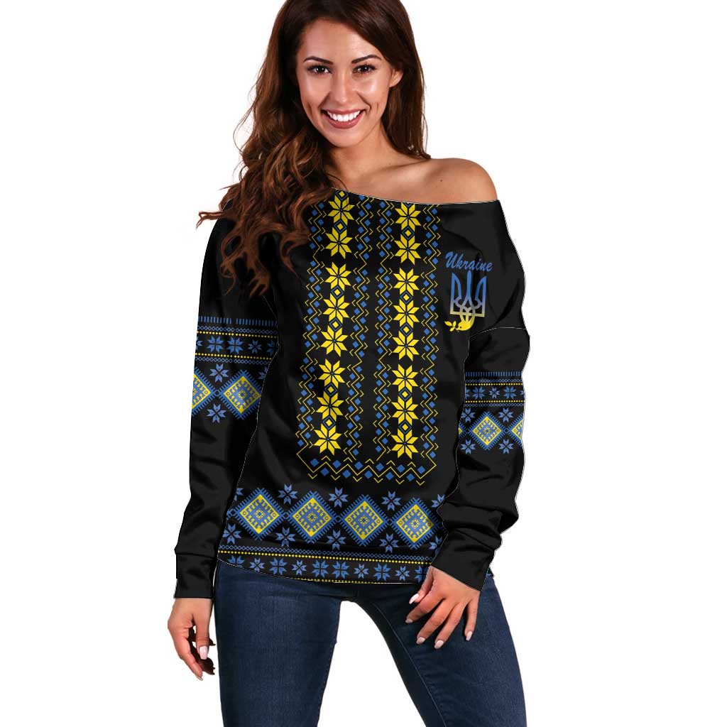 Yellow Ukraine Folk Patterns Off Shoulder Sweater