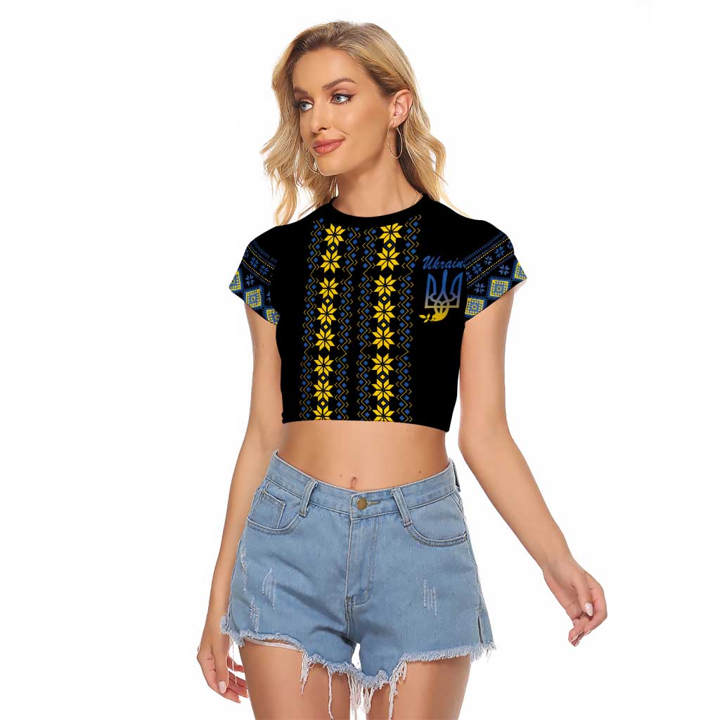 Yellow Ukraine Folk Patterns Raglan Cropped T Shirt - Wonder Print Shop