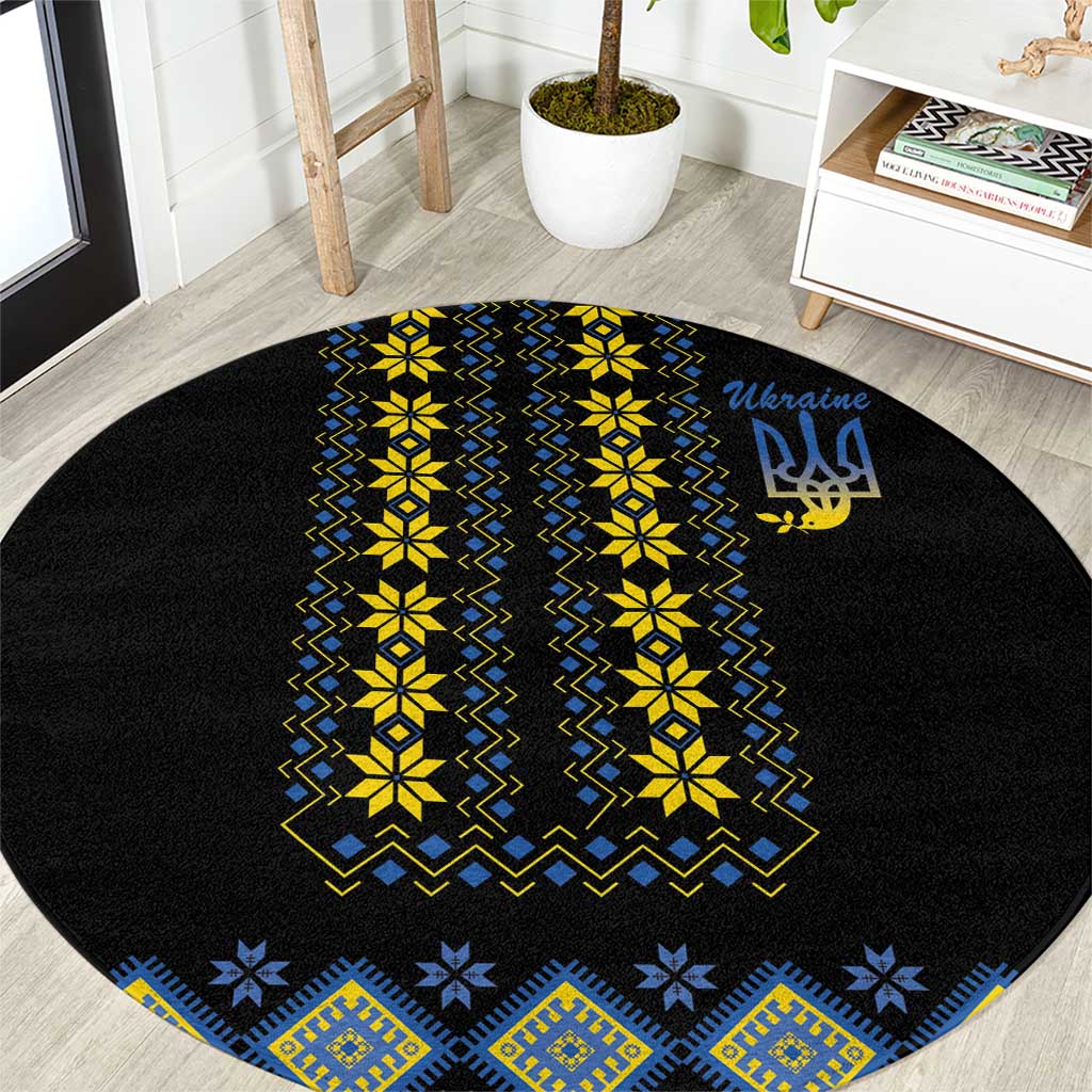 Yellow Ukraine Folk Patterns Round Carpet