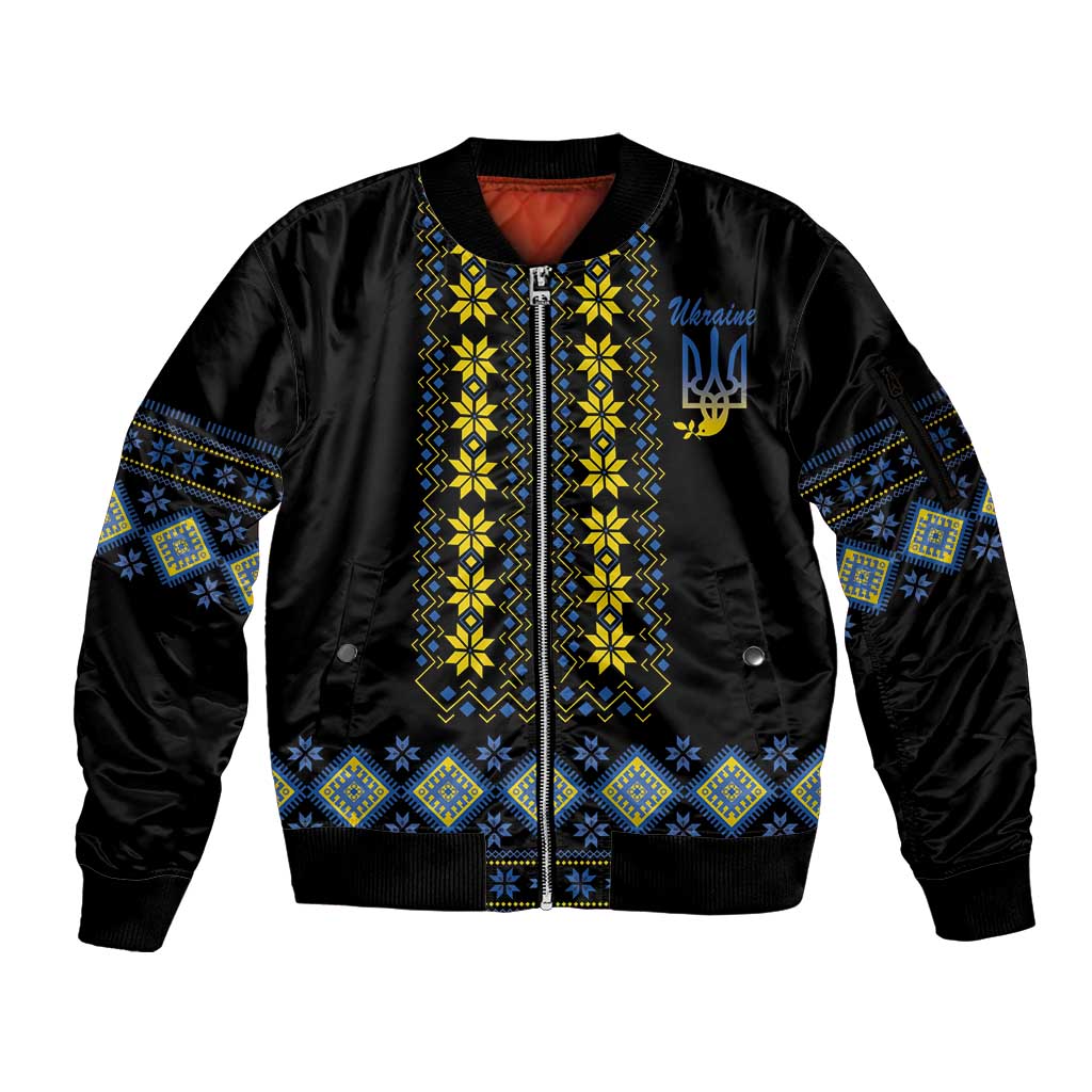 Yellow Ukraine Folk Patterns Sleeve Zip Bomber Jacket - Wonder Print Shop