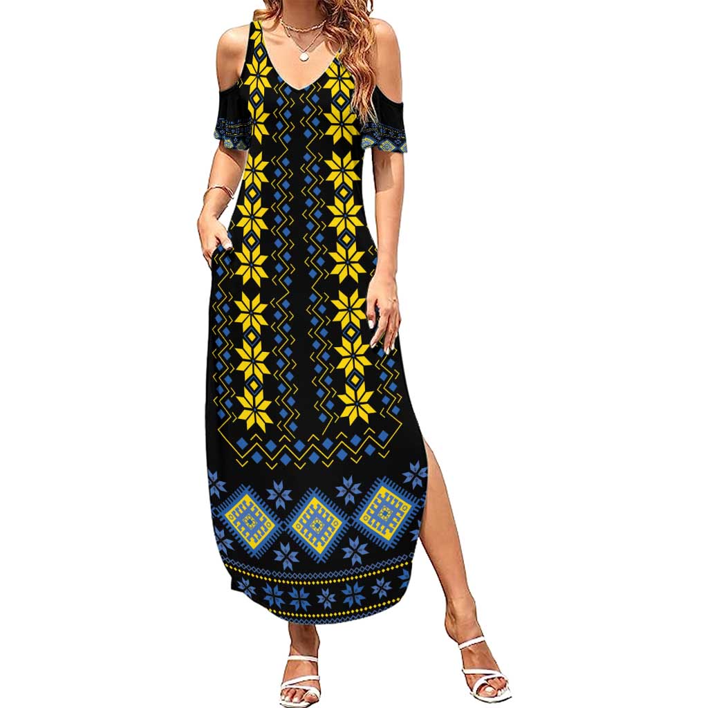 Yellow Ukraine Folk Patterns Summer Maxi Dress - Wonder Print Shop