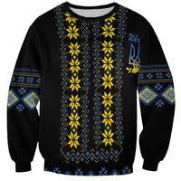 Unisex crewneck sweatshirt, black with yellow and blue folk stripe print