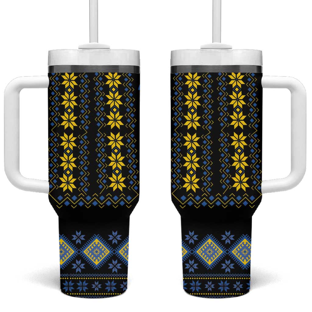 Yellow Ukraine Folk Pattern Tumbler With Handle - Wonder Print Shop