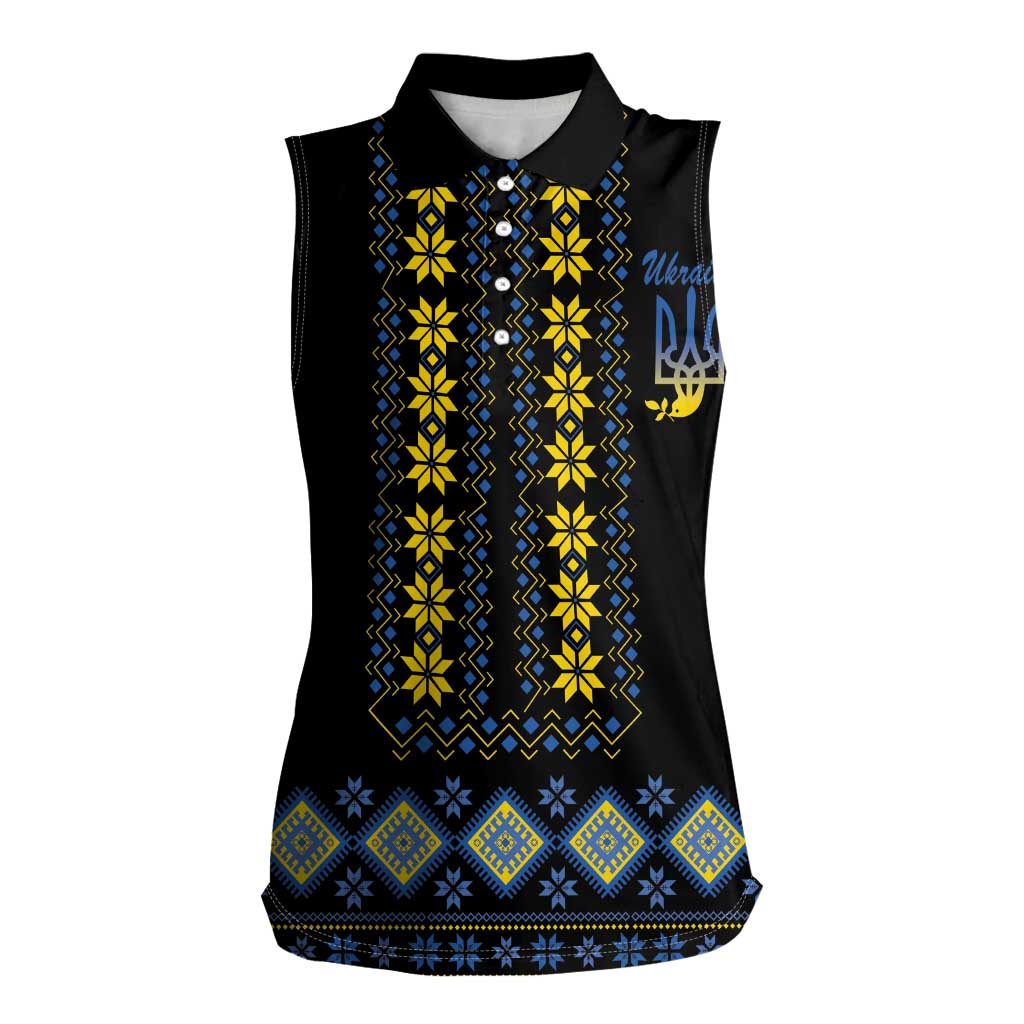 Yellow Ukraine Folk Patterns Women Sleeveless Polo Shirt - Wonder Print Shop