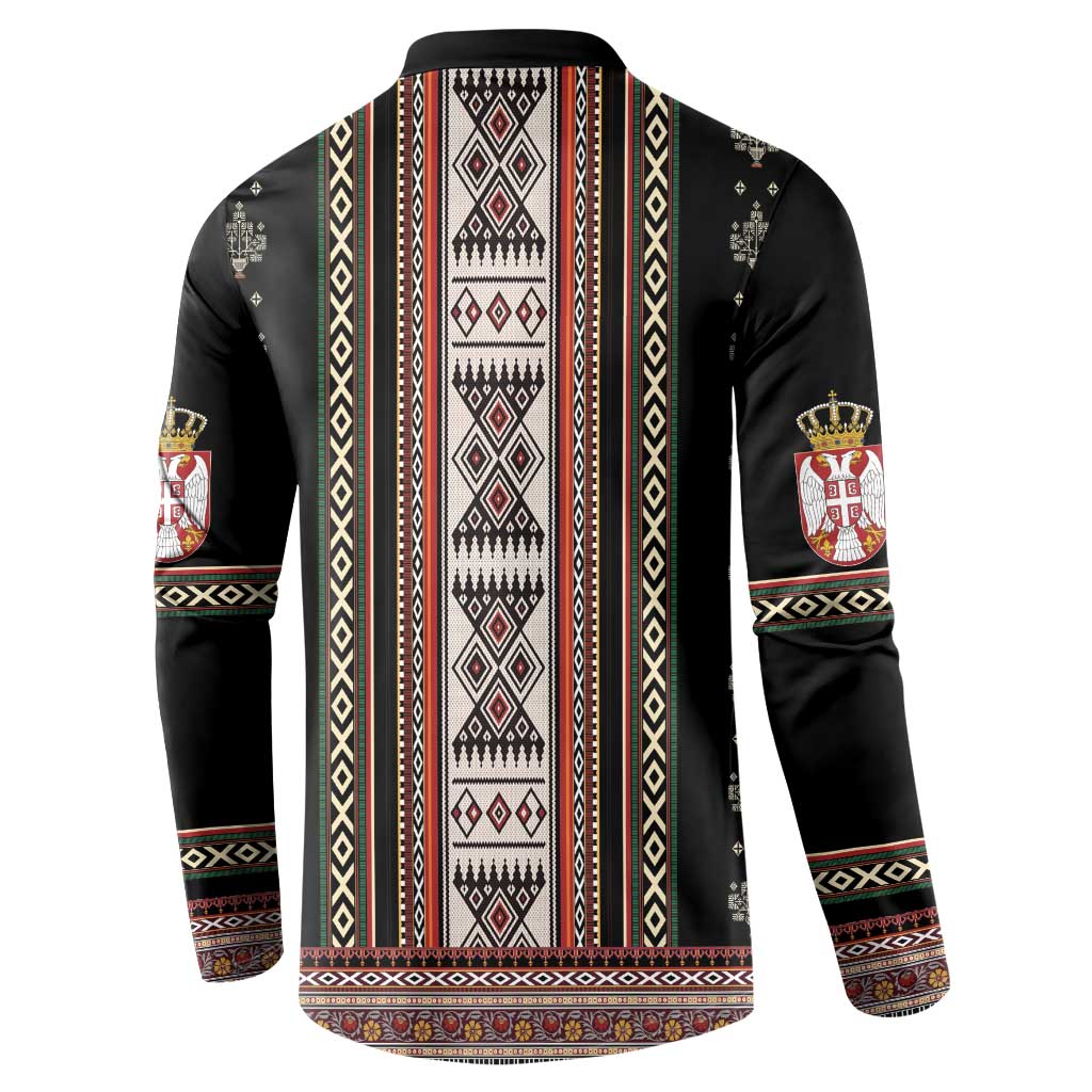 Black crewneck long-sleeve sweatshirt with vertical folk stripe back and repeating diamond motif