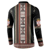 Black crewneck long-sleeve sweatshirt with vertical folk stripe back and repeating diamond motif
