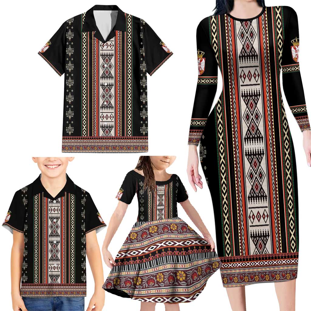 Serbia Folk Pattern Family Matching Long Sleeve Bodycon Dress and Hawaiian Shirt God of Justice - Wonder Print Shop