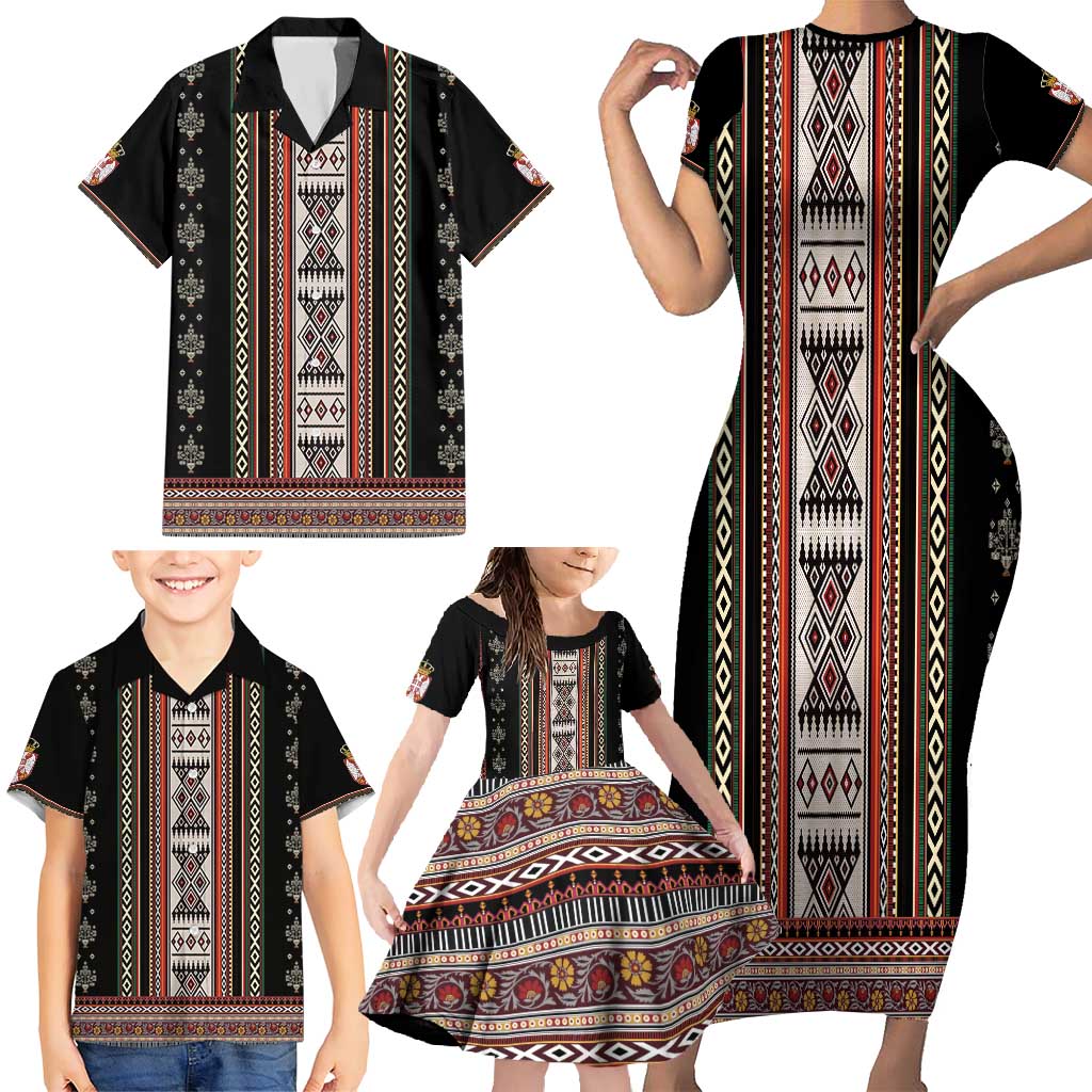 Serbia Folk Pattern Family Matching Short Sleeve Bodycon Dress and Hawaiian Shirt God of Justice - Wonder Print Shop