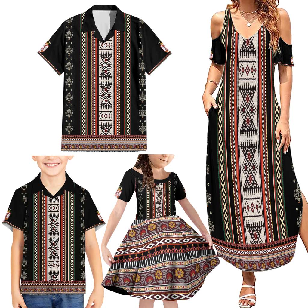 Serbia Folk Pattern Family Matching Summer Maxi Dress and Hawaiian Shirt God of Justice - Wonder Print Shop