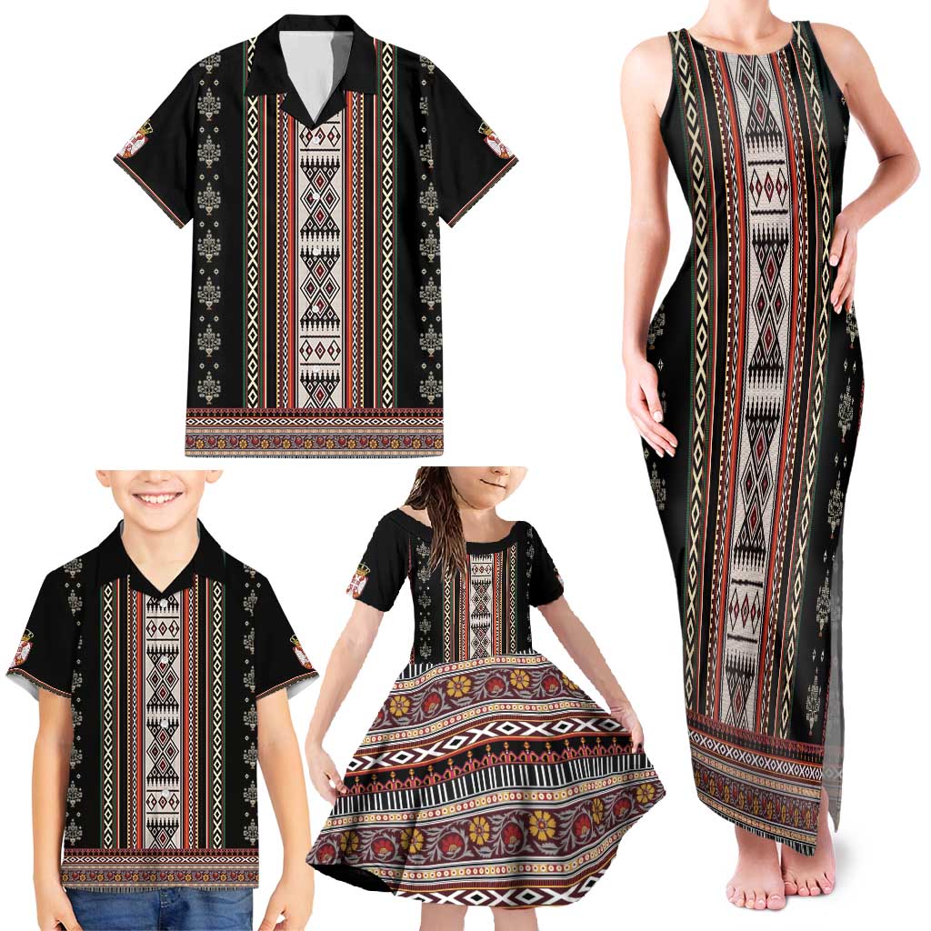 Serbia Folk Pattern Family Matching Tank Maxi Dress and Hawaiian Shirt God of Justice - Wonder Print Shop